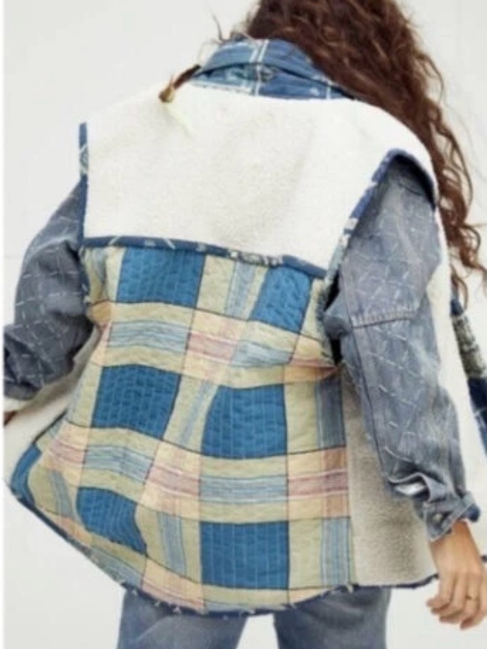 🌟 Free People Vera Plaid Patch Sherpa Vest Oversized Teddy Fleece Size S - Picture 2 of 13